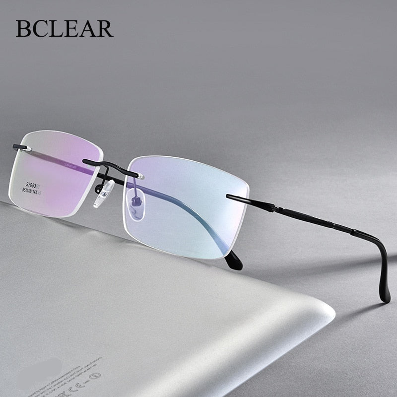 Men's Rimless Square Alloy Frame Eyeglasses Customizable Lenses Zt7053 Rimless Bclear