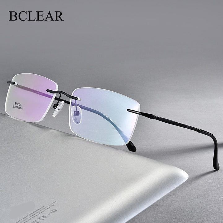 Men's Rimless Square Alloy Frame Eyeglasses Customizable Lenses Zt7053 Rimless Bclear