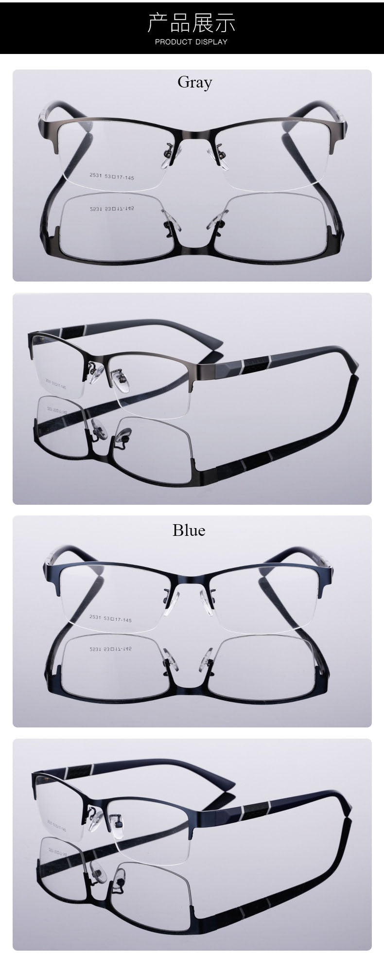 Unisex Half Rim Alloy Tr 90 Temple Eyeglasses 2531 Semi Rim Bclear
