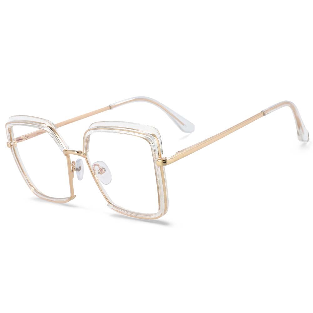 CCspace Unisex Semi Rim Square Tr 90 Titanium Frame Eyeglasses 54078 Semi Rim CCspace China Clear