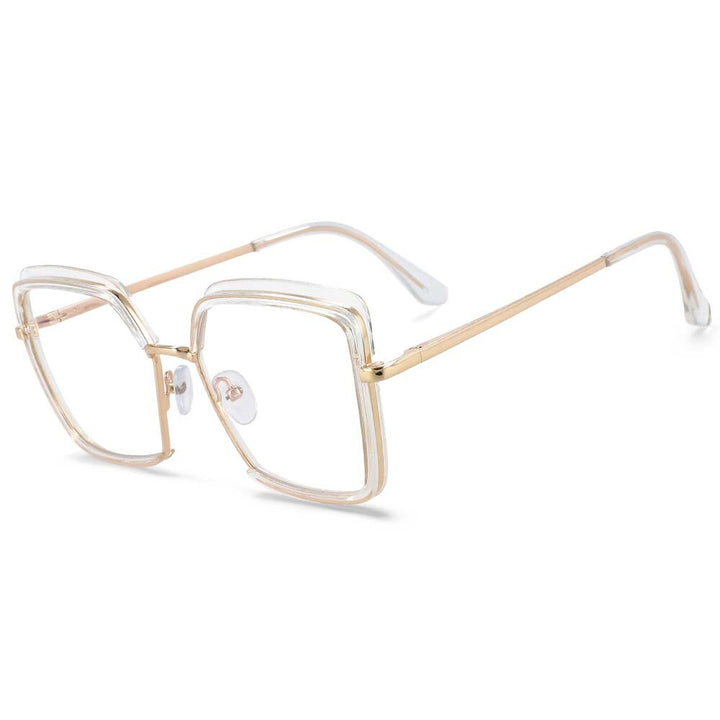 CCspace Unisex Semi Rim Square Tr 90 Titanium Frame Eyeglasses 54078 Semi Rim CCspace China Clear