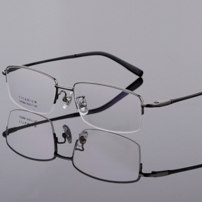 Men's Semi Rim Square Titanium Frame Eyeglasses Lb7805 Semi Rim Bclear gray