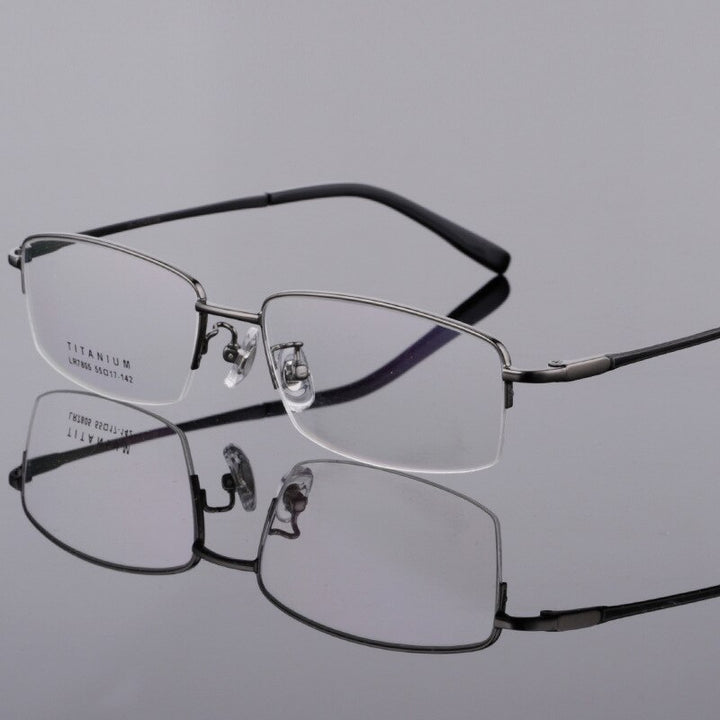 Men's Semi Rim Square Titanium Frame Eyeglasses Lb7805 Semi Rim Bclear gray