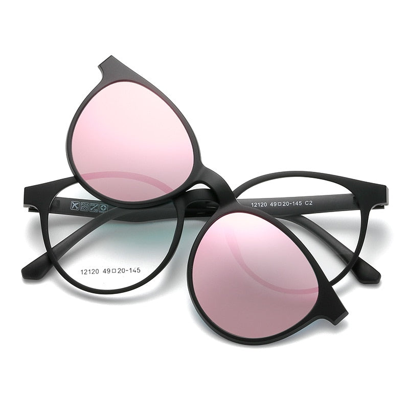 Yimaruili Unisex Full Rim Resin Frame Eyeglasses + 5 Polarized Magnetic Clip On Sunglasses 12120 With Clip Ons Yimaruili Eyeglasses
