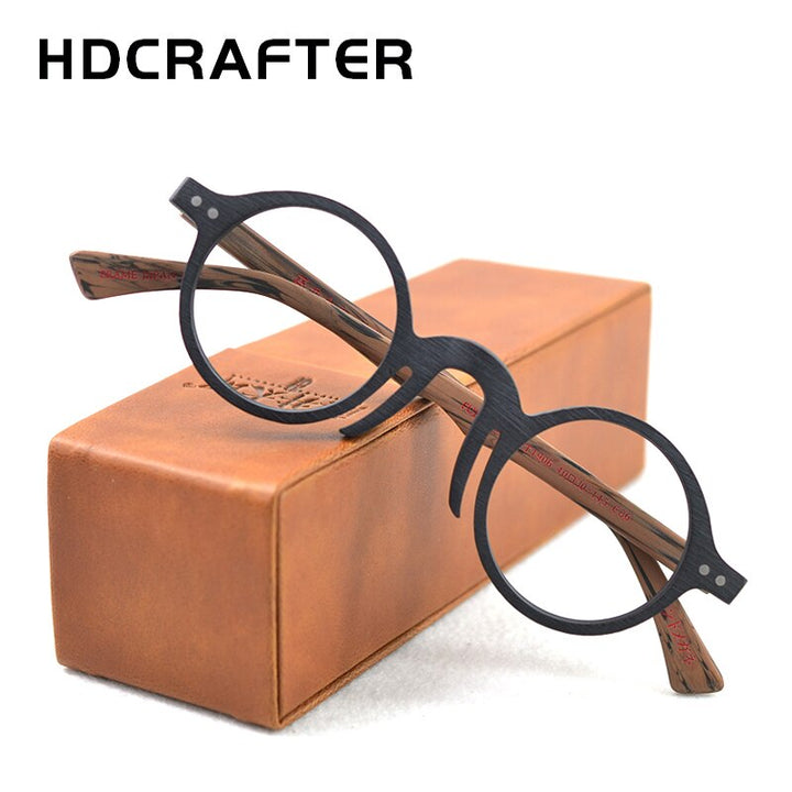 Hdcrafter Unisex Full Rim Round Acetate Wood Frame Eyeglasses Ft1906 Full Rim Hdcrafter Eyeglasses