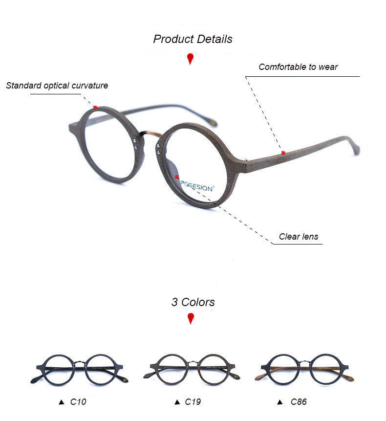 Hdcrafter Men's Full Rim Round Metal Wood Frame Eyeglasses Ps6084 Full Rim Hdcrafter Eyeglasses