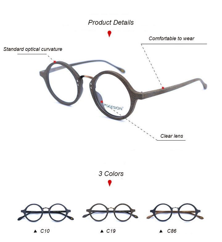 Hdcrafter Men's Full Rim Round Metal Wood Frame Eyeglasses Ps6084 Full Rim Hdcrafter Eyeglasses