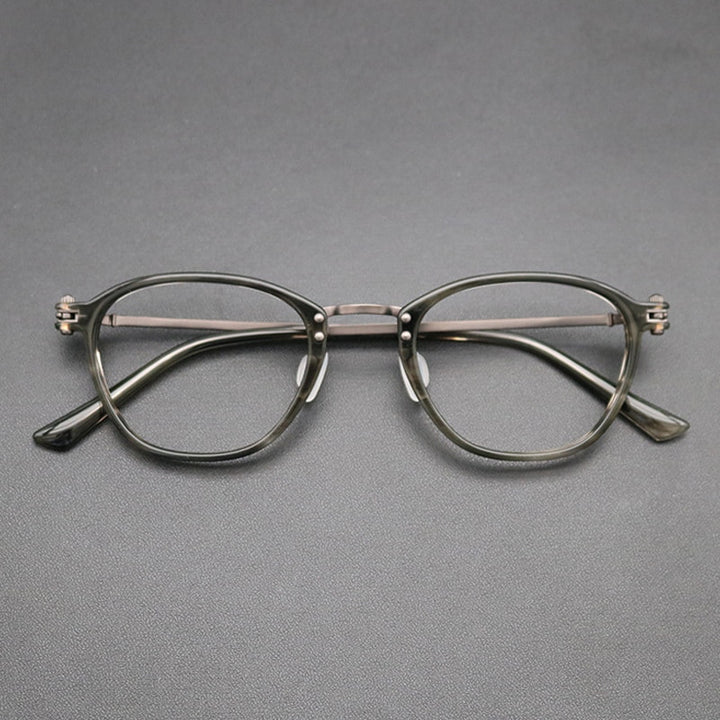 Gatenac Unisex Full Rim Square Titanium Acetate Frame Eyeglasses Gxyj697 Full Rim Gatenac Green Tortoise