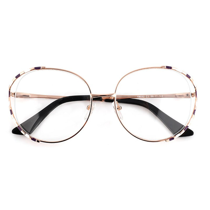 Laoyehui Women's Eyeglasses Alloy Frame Oversize Round 18032 Full Rim Laoyehui C1
