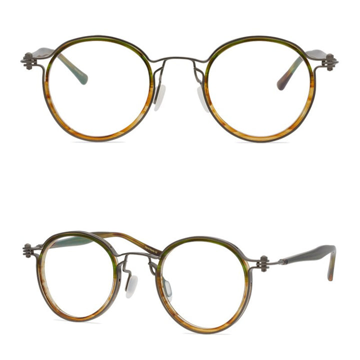 Gatenac Unisex Full Rim Round Handcrafted Acetate Alloy Frame Eyeglasses Gxyj07 Full Rim Gatenac 8