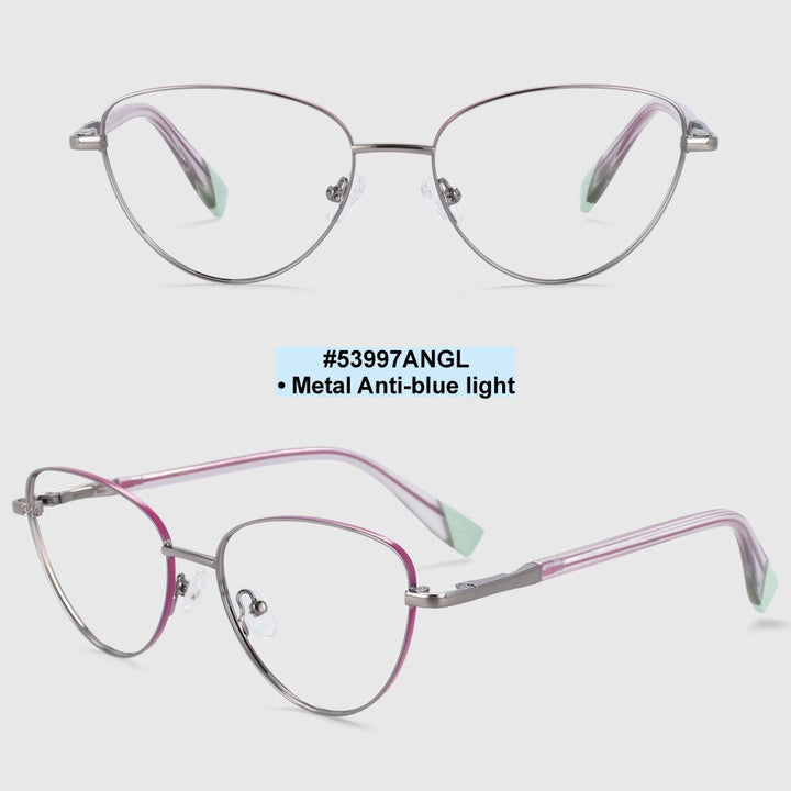 CCspace Women's Full Rim Cat Eye Alloy Frame Eyeglasses 53997 Full Rim CCspace gun pink