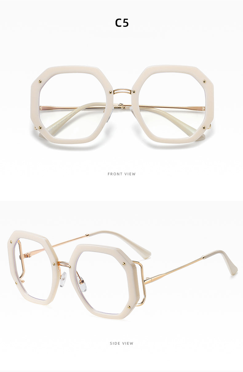 Hotony Women's Full Rim Polygonal Round TR 90 Resin Alloy Frame Eyeglasses 95243 Full Rim Hotony