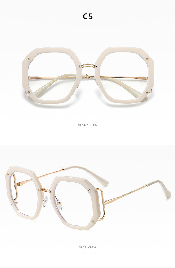 Hotony Women's Full Rim Polygonal Round TR 90 Resin Alloy Frame Eyeglasses 95243 Full Rim Hotony