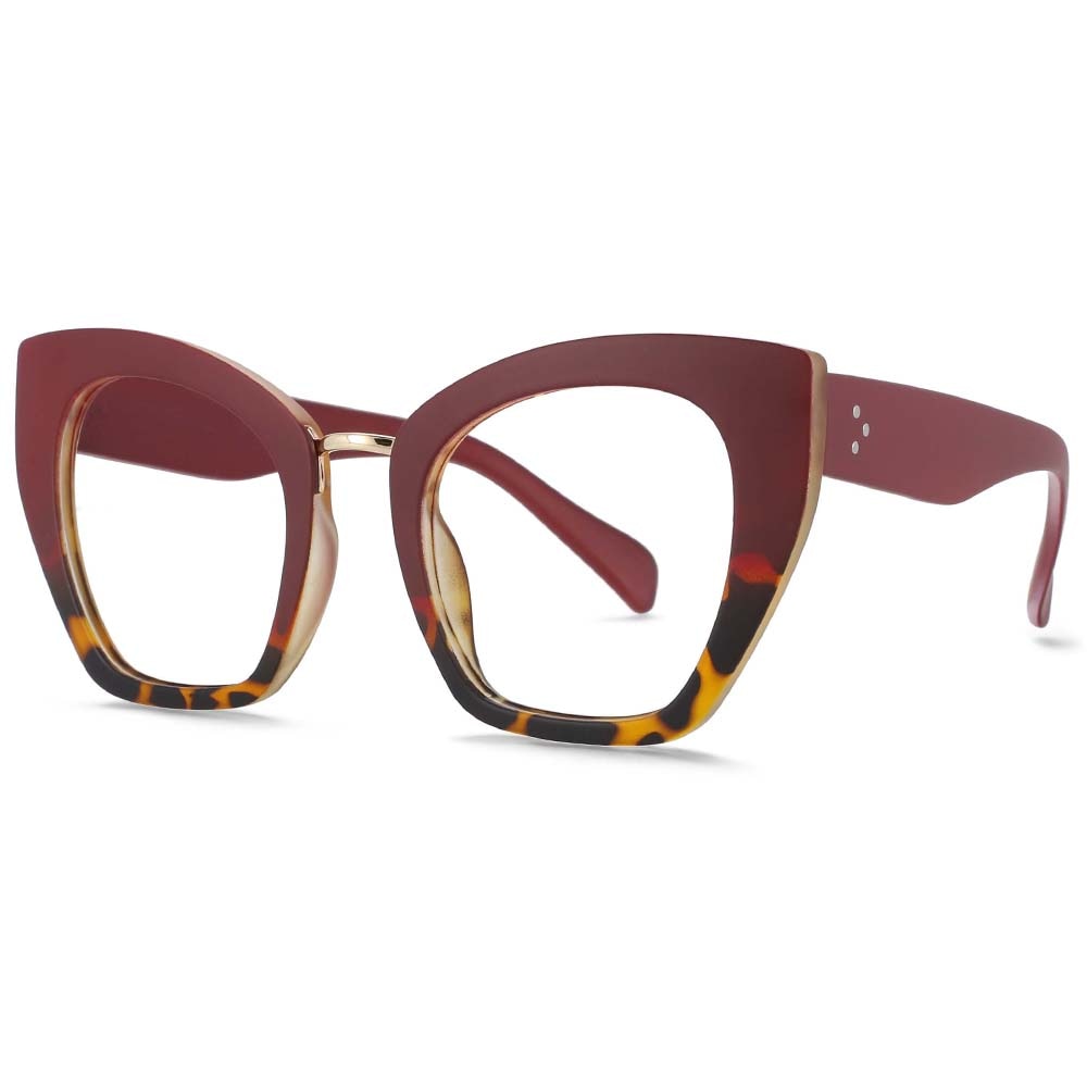 CCspace Unisex Full Rim Oversized Cat Eye Resin Frame Eyeglasses 54045 Full Rim CCspace red leopard