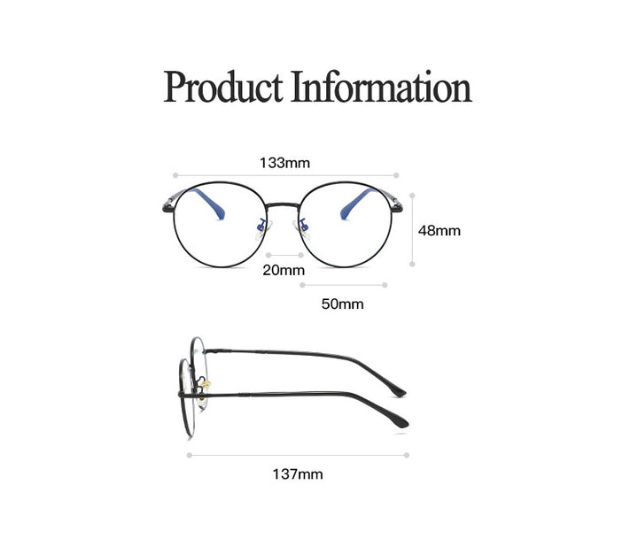 Hotony Unisex Full Rim Round Alloy Eyeglasses 61099 Full Rim Hotony