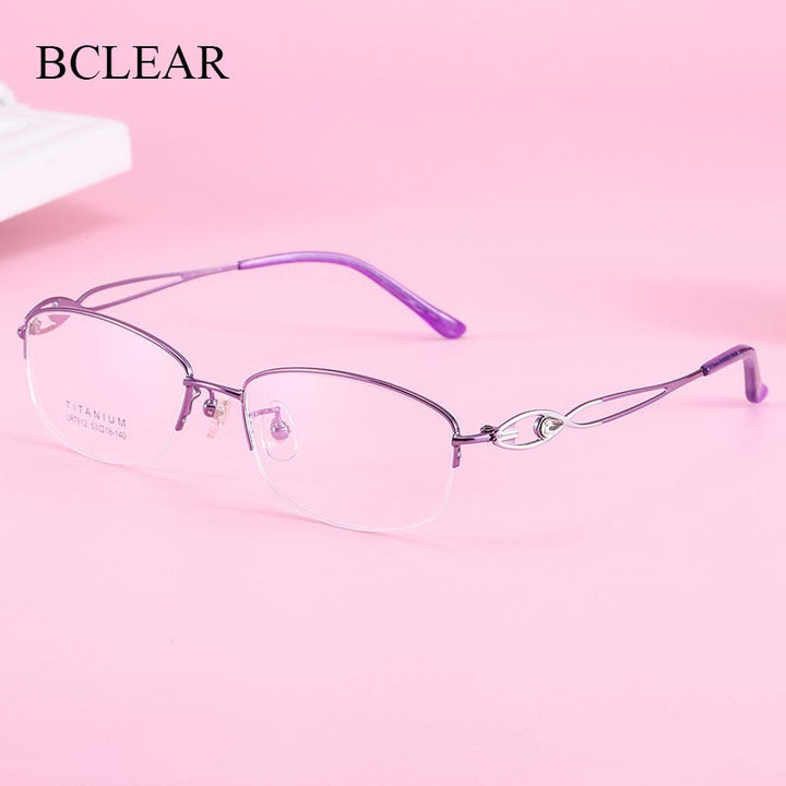 Women's Hollow Jeweled Temple Semi Rim Frame Eyeglasses Lr7812 Semi Rim Bclear