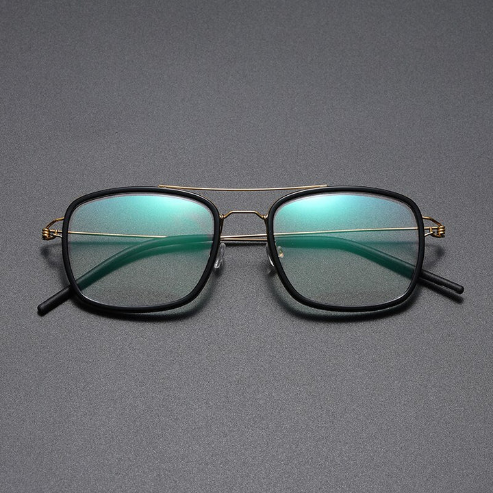 Gatenac Unisex Full Rim Square Titanium Alloy Screwless Double Bridge Frame Eyeglasses Gxyj690 Full Rim Gatenac Black Gold