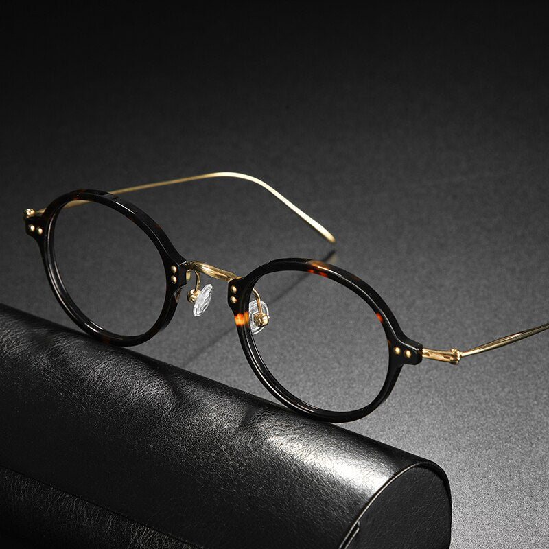 Gatenac Unisex Full Rim Round Acetate Titanium Frame Eyeglasses Gxyj546 Full Rim Gatenac Tortoise Gold
