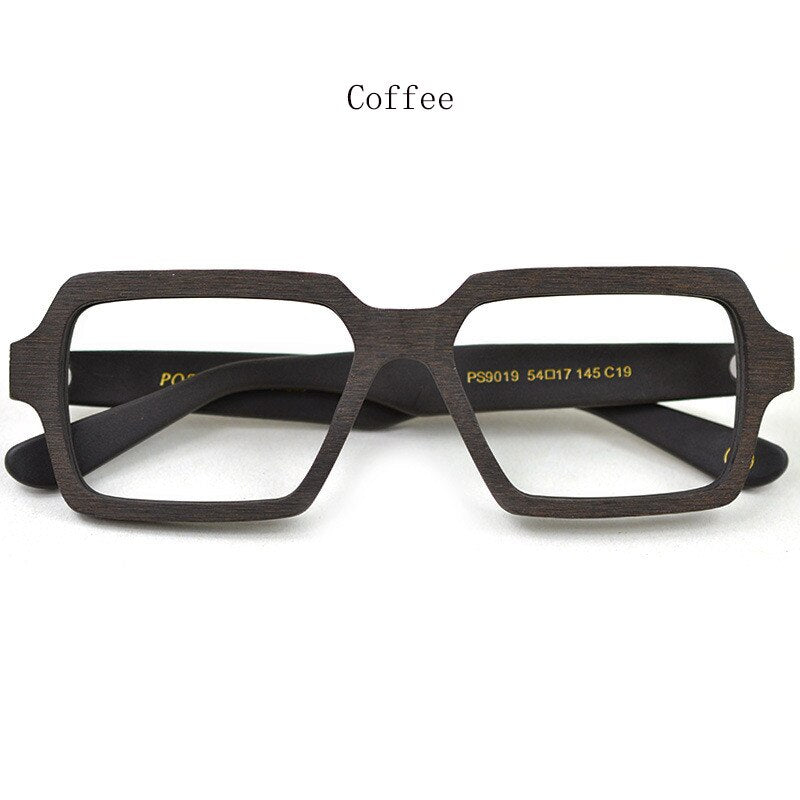 Hdcrafter Unisex Full Rim Oversized Square Wood Frame Eyeglasses Ps9019 Full Rim Hdcrafter Eyeglasses Coffee