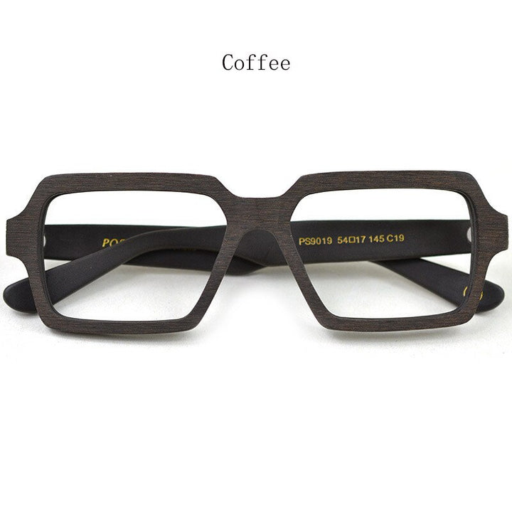 Hdcrafter Unisex Full Rim Oversized Square Wood Frame Eyeglasses Ps9019 Full Rim Hdcrafter Eyeglasses Coffee