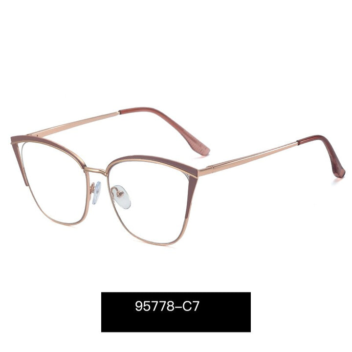 Hotony Women's Full Rim Cat Eye TR 90 Resin Alloy Frame Eyeglasses 95778 Full Rim Hotony C7