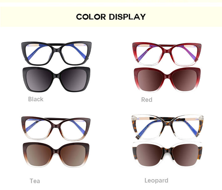 CCspace Unisex Full Rim Square Cat Eye Tr 90 Titanium Eyeglasses Clip On Sunglasses 53547 With Clip Ons CCspace
