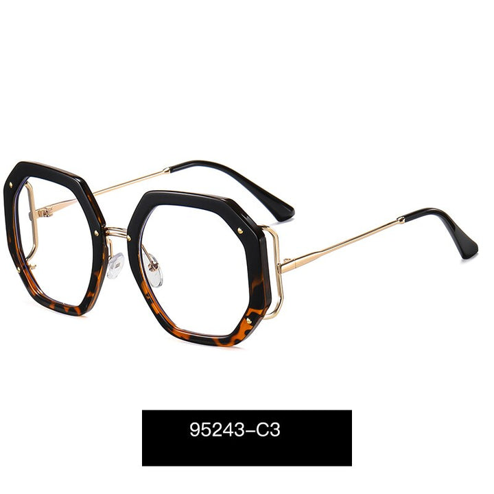 Hotony Women's Full Rim Polygonal Round TR 90 Resin Alloy Frame Eyeglasses 95243 Full Rim Hotony C3