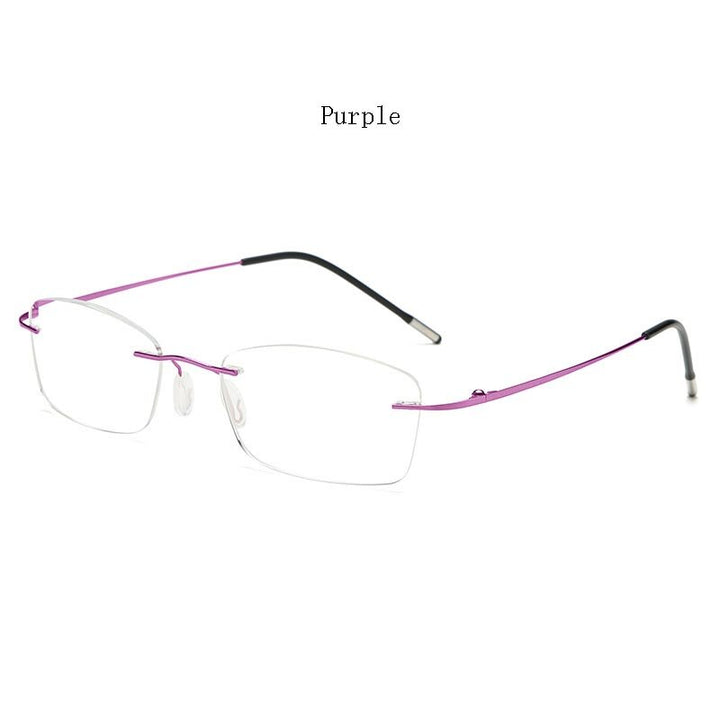 Hdcrafter Unisex Rimless Rectangle Titanium Frame Reading Glasses 8025 Reading Glasses Hdcrafter Eyeglasses +100 Purple