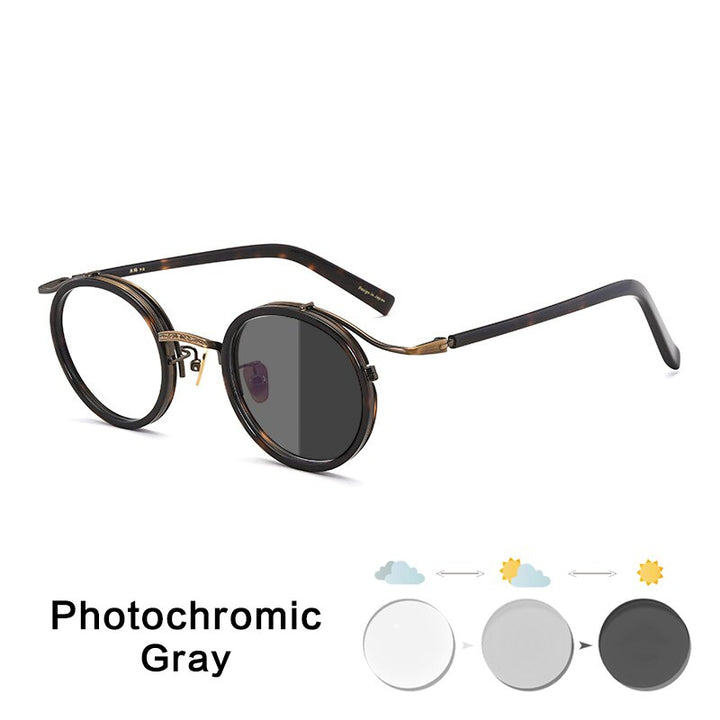 Gatenac Unisex Full Rim Round Acetate Alloy Frame Eyeglasses Gxj37 Full Rim Gatenac Bronze Photochromic