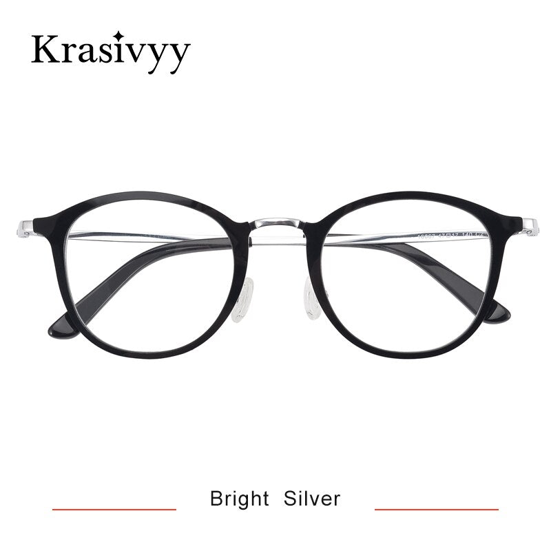 Krasivyy Men's Full Rim Round Square Acetate Titanium Eyeglasses Kr16067 Full Rim Krasivyy Bright Silver  