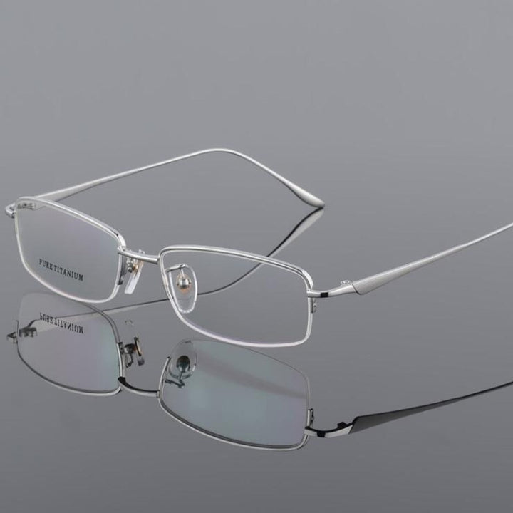 Hotochki Men's Semi Rim Titanium Frame Eyeglasses 8272 Semi Rim Hotochki silver