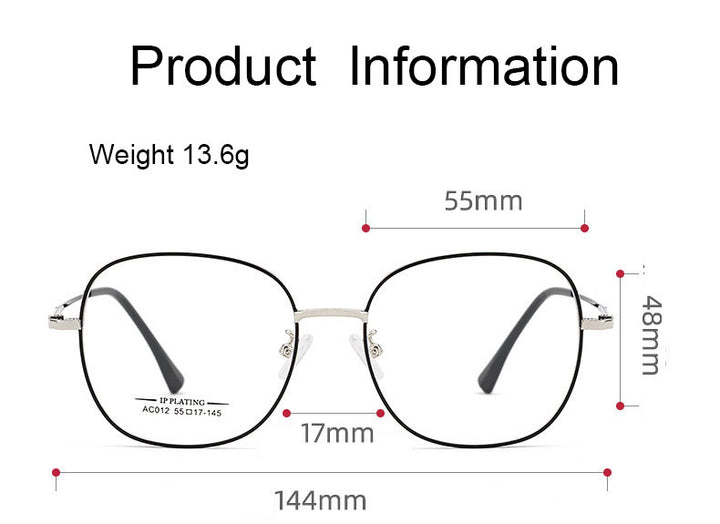 Hotony Unisex Full Rim Aluminum Magnesium Alloy Frame Eyeglasses AC012 Full Rim Hotony