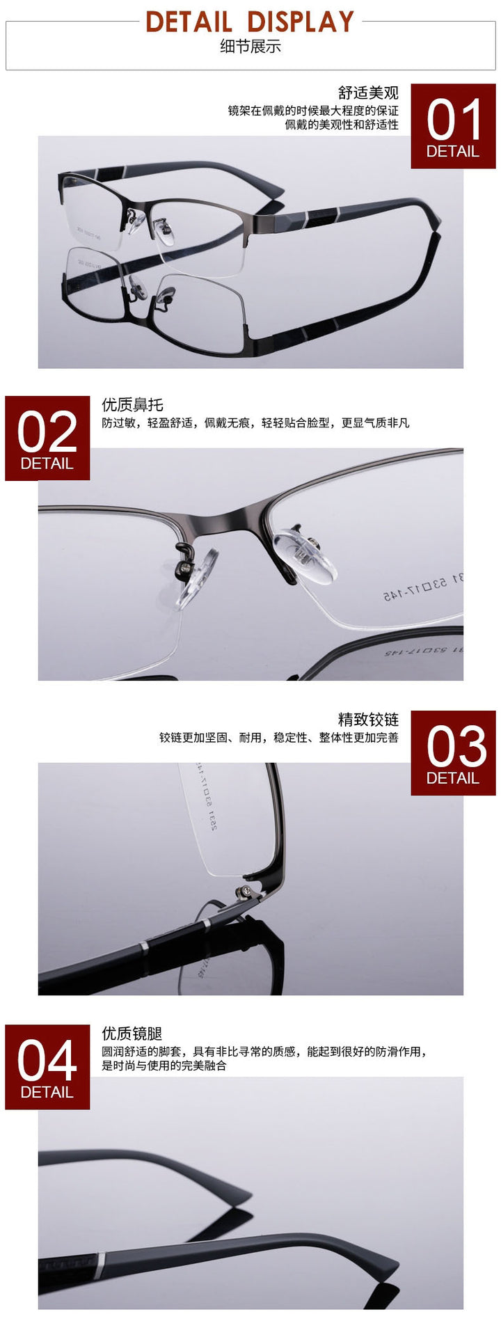 Unisex Half Rim Alloy Tr 90 Temple Eyeglasses 2531 Semi Rim Bclear