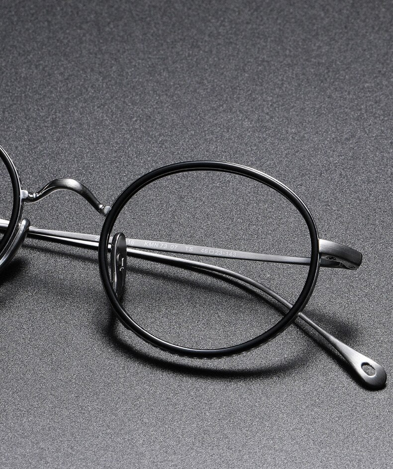 Muzz Men's Full Rim Round Titanium Acetate Frame Eyeglasses M70705 Full Rim Muzz