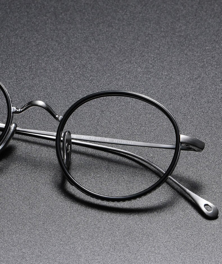 Muzz Men's Full Rim Round Titanium Acetate Frame Eyeglasses M70705 Full Rim Muzz