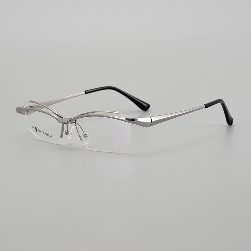 Muzz Men's Semi Rim Square Titanium Flip Up Frame Eyeglasses 18019 Semi Rim Muzz Silver