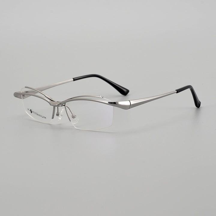 Muzz Men's Semi Rim Square Titanium Flip Up Frame Eyeglasses 18019 Semi Rim Muzz Silver