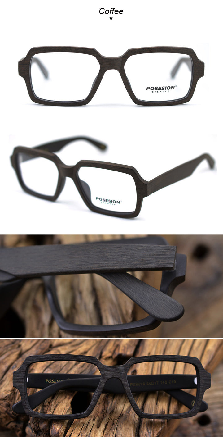Hdcrafter Unisex Full Rim Oversized Square Wood Frame Eyeglasses Ps9019 Full Rim Hdcrafter Eyeglasses