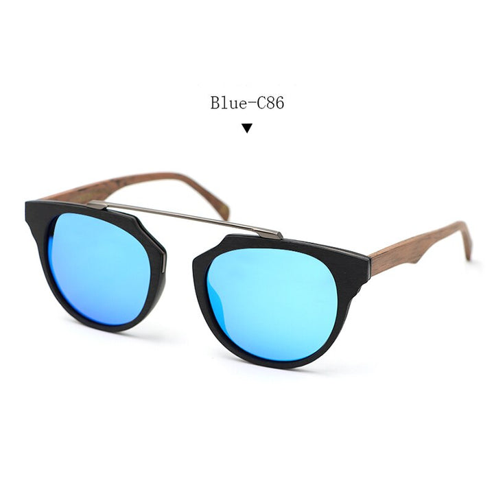 Hdcrafter Unisex Full Rim Cat Eye Wooden Acetate Frame Polarized Sunglasses Ps7177 Sunglasses HdCrafter Sunglasses Blue-C86