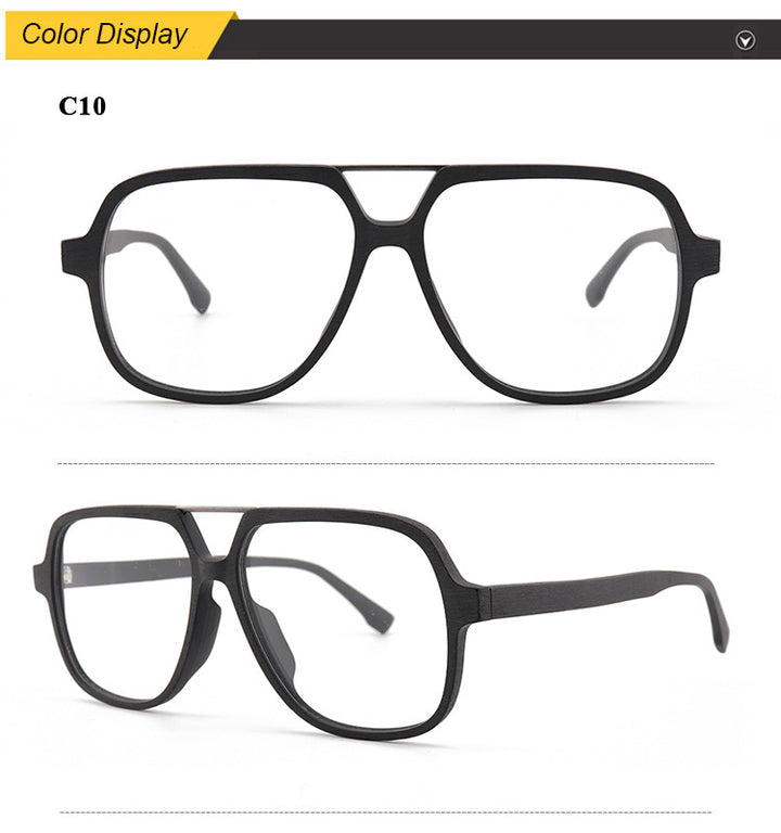 Hdcrafter Unisex Full Rim Polygonal Double Bridge Wood Metal Frame Eyeglasses 6018 Full Rim Hdcrafter Eyeglasses