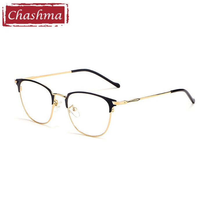Chashma Ottica Unisex Full Rim Square Round Alloy Eyeglasses 3389 Full Rim Chashma Ottica Black with Gold