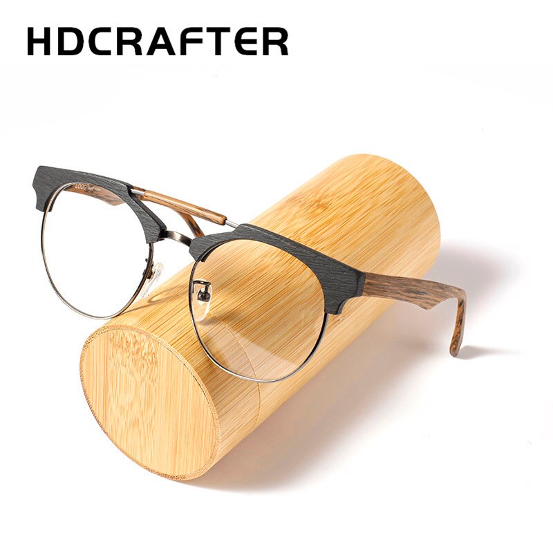Hdcrafter Unisex Full Rim Round Wood Alloy Double Bridge Frame Eyeglasses Ft0366 Full Rim Hdcrafter Eyeglasses