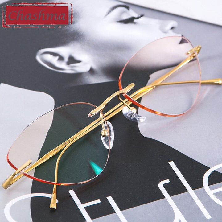Chashma Ottica Unisex Rimless Triangle Cat Eye Titanium Eyeglasses 632 Rimless Chashma Ottica