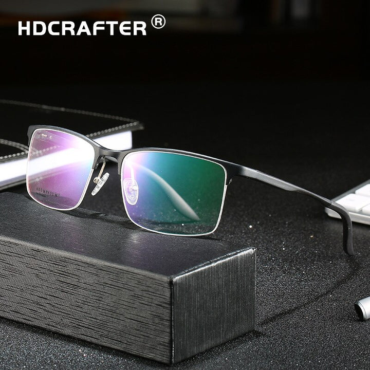 Hdcrafter Men's Semi Rim Square TR 90 Titanium Frame Eyeglasses P6325 Semi Rim Hdcrafter Eyeglasses