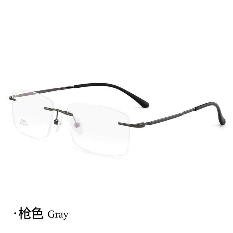 Men's Rimless Square Alloy Frame Eyeglasses Customizable Lenses Zt7053 Rimless Bclear gray