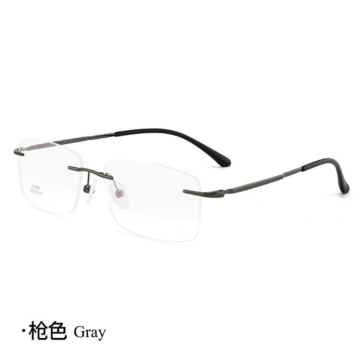Men's Rimless Square Alloy Frame Eyeglasses Customizable Lenses Zt7053 Rimless Bclear gray