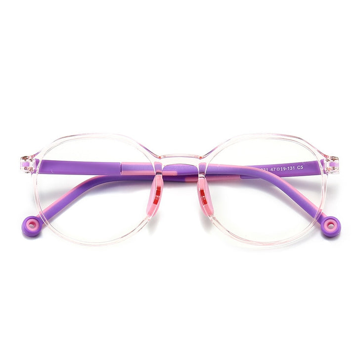 CCspace Children's Unisex Full Rim Round Tr 90 Titanium Frame Eyeglasses 49529 Full Rim CCspace C5Clear-Purple