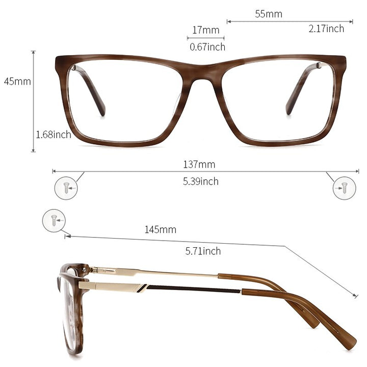 Kansept Men's Full Rim Square Acetate Frame Eyeglasses Mg6104 Full Rim Kansept