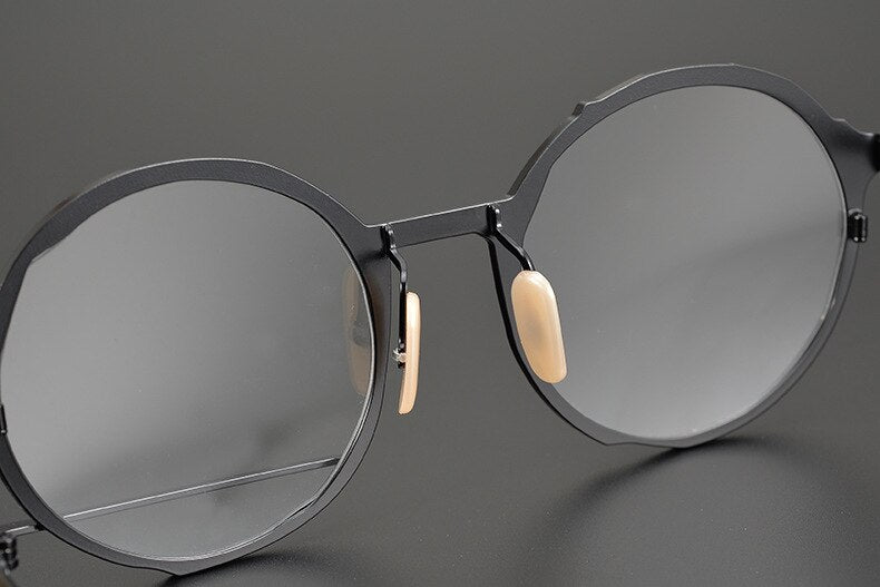 Muzz Men's Full Rim Polygonal Round Ultem Titanium Frame Eyeglasses 0034 Full Rim Muzz