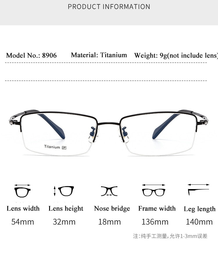 Men's Semi Rim Square Titanium Frame Eyeglasses Sc8906 Semi Rim Bclear